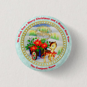 Badge Rond 2,50 Cm Chariot de fleurs et rennes de Noël vintage adorab
