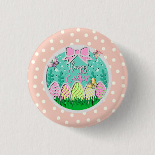 Badge Rond 2,50 Cm Chasse aux œufs de Pâques mignonne et papillons co