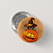 Badge Rond 2,50 Cm Chat à sorcière mignonne et amis Citrouilles d'Hal (Devant & derrière)