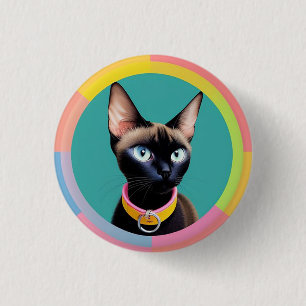 Badge Rond 2,50 Cm Chat aux yeux frappants par miroir circulaire