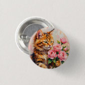 Badge Rond 2,50 Cm Chat avec Rose (Devant & derrière)