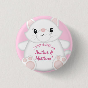 Badge Rond 2,50 Cm Chat Baby shower Kitty Rose