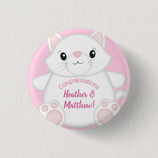 Badge Rond 2,50 Cm Chat Baby shower Kitty Rose (Devant)