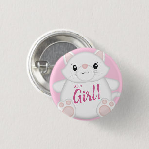 Badge Rond 2,50 Cm Chat Baby shower Kitty Rose