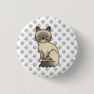 Badge Rond 2,50 Cm Chat Birman / Ragdoll au point chocolat tabby & Pa