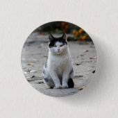Badge Rond 2,50 Cm Chat, Blanc, Animaux (Devant)