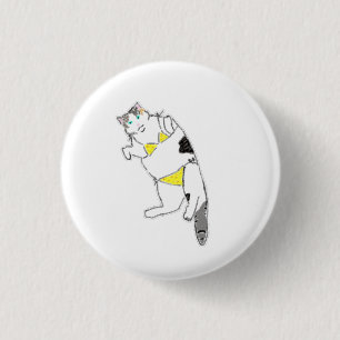 Badge Rond 2,50 Cm Chat calico gros drôle en bikini Cadeau