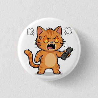 Badge Rond 2,50 Cm Chat en colère tenant la télécommande