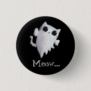 Badge Rond 2,50 Cm Chat fantôme mignon d'Halloween