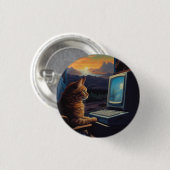 Badge Rond 2,50 Cm Chat Gamer Retro | Jeu d'art Pixel 8 bits (Devant & derrière)