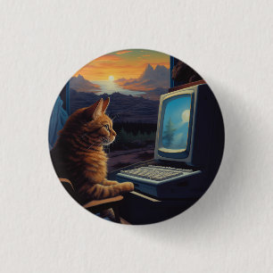 Badge Rond 2,50 Cm Chat Gamer Retro   Jeu d'art Pixel 8 bits