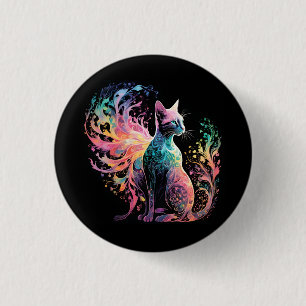 Badge Rond 2,50 Cm Chat Holographique Spectral : Un Prisme d'Élégance