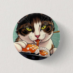 Badge Rond 2,50 Cm Chat Manger Du Sushi