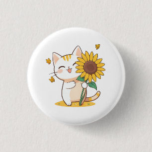 Badge Rond 2,50 Cm Chat mignon avec un design Kawaii tournesol