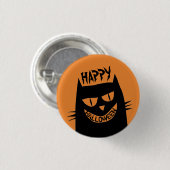Badge Rond 2,50 Cm Chat noir d'Halloween déplaisant sur Orange (Devant & derrière)