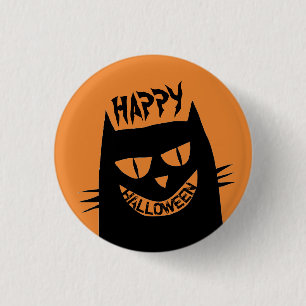 Badge Rond 2,50 Cm Chat noir d'Halloween déplaisant sur Orange