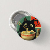 Badge Rond 2,50 Cm Chat noir drôle mangeant du Ramen (Devant & derrière)