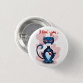 Badge Rond 2,50 Cm Chat noir en amour (Devant & derrière)