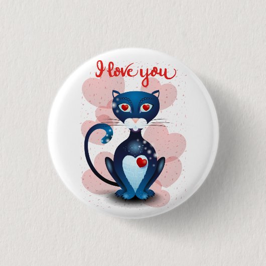 Badge Rond 2,50 Cm Chat noir en amour (Devant)