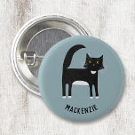Badge Rond 2,50 Cm Chat noir et blanc Personnalisé<br><div class="desc">Fun chat tuxedo noir et blanc sur un arrière - plan bleu oeuf de canard,  parfait pour les amateurs d'animaux et de compagnie. Modifiez le nom pour personnaliser. Art original de Nic Squirrell.</div>