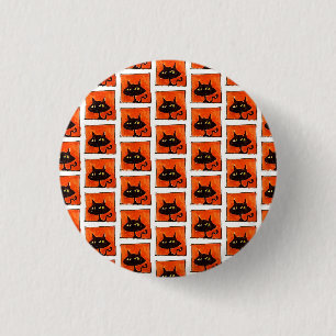 Badge Rond 2,50 Cm Chat noir Halloween Carrés orange dessin animé