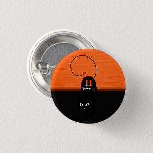Badge Rond 2,50 Cm Chat noir orange Halloween Two Tone