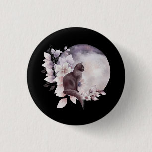 Badge Rond 2,50 Cm Chat noir par une Pleine lune magique