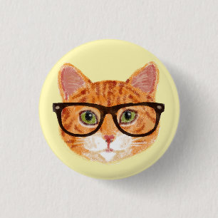 Badge Rond 2,50 Cm Chat orange rayé portant des lunettes