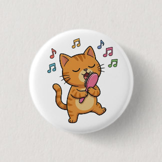 Badge Rond 2,50 Cm Chat qui chante avec bouton à pinceau à cheveux