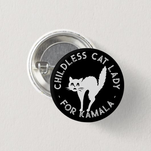 Badge Rond 2,50 Cm Chat sans enfant dame pour kamala drôle chat noir (Devant & derrière)