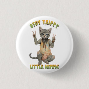 Badge Rond 2,50 Cm Chat Tabby Gris Bohème Reste Trippy Petit Hippie 