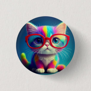Badge Rond 2,50 Cm Chaton arc-en-ciel portant des lunettes-46568