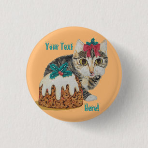 Badge Rond 2,50 Cm chaton tabby gris mignon habillé pour noël
