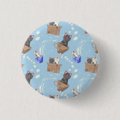 Badge Rond 2,50 Cm Chats en boîte et gouttes de lait sur bleu (Devant)