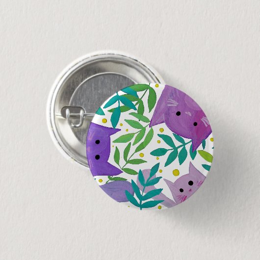 Badge Rond 2,50 Cm Chats et branches - violet et vert (Devant & derrière)