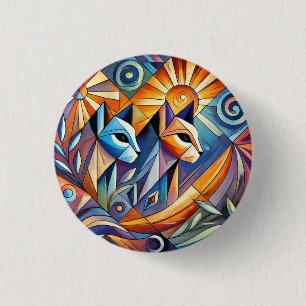 Badge Rond 2,50 Cm Chats géométriques abstraits aux couleurs vives