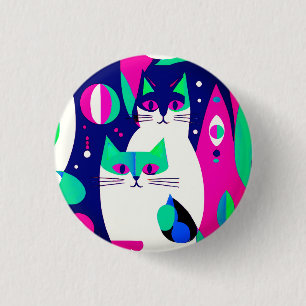 Badge Rond 2,50 Cm Chats modernes du milieu du siècle sur un Arrière 