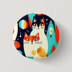 Badge Rond 2,50 Cm Chats modernes du milieu du siècle sur un Arrière 