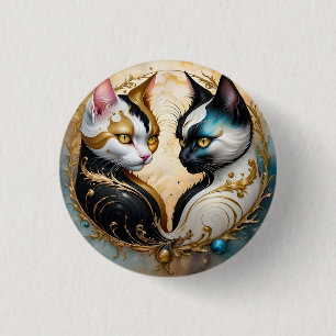 Badge Rond 2,50 Cm Chats Yin-Yang aux éléments cosmiques magiques