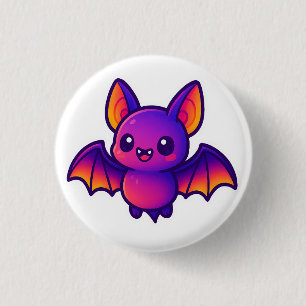 Badge Rond 2,50 Cm Chauve-chatte caricaturale avec ailes violettes vi