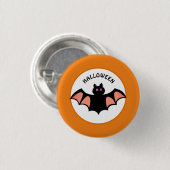 Badge Rond 2,50 Cm Chauve-souris éffrayante d'Halloween sur orange et (Devant & derrière)