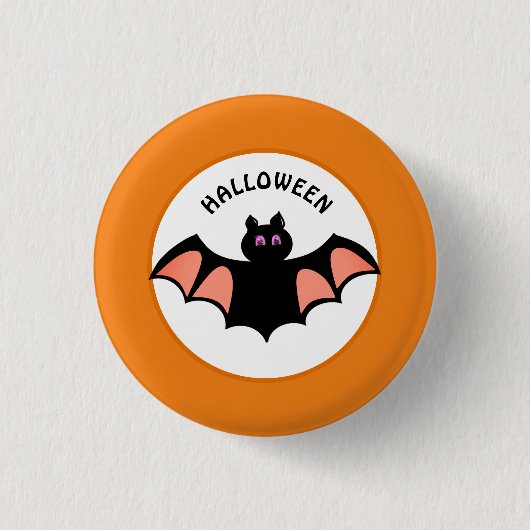 Badge Rond 2,50 Cm Chauve-souris éffrayante d'Halloween sur orange et (Devant)