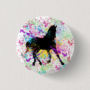 Badge Rond 2,50 Cm Chemise T-Shirt Projections de Peinture Cheval Noi