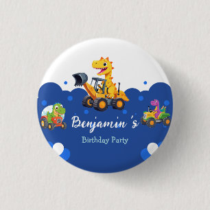 Badge Rond 2,50 Cm Cher Dinosaure tracteur creuser ballon camion Anni