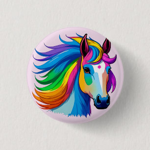 Badge Rond 2,50 Cm Cheval arc-en-ciel