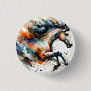 Badge Rond 2,50 Cm Cheval au galop à l'aquarelle abstraite