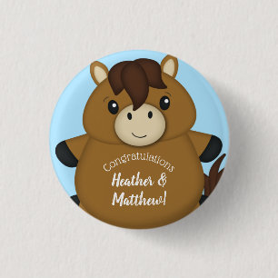 Badge Rond 2,50 Cm Cheval Baby shower Blue Boy