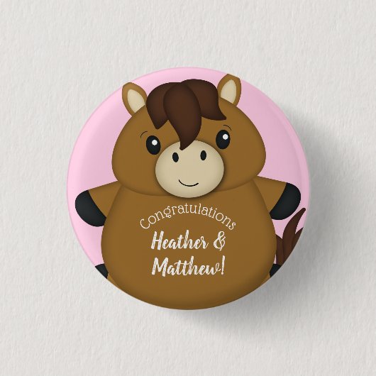 Badge Rond 2,50 Cm Cheval Baby shower fille rose (Devant)