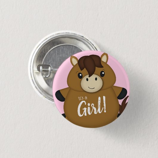 Badge Rond 2,50 Cm Cheval Baby shower fille rose (Devant & derrière)