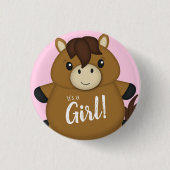 Badge Rond 2,50 Cm Cheval Baby shower fille rose (Devant)
